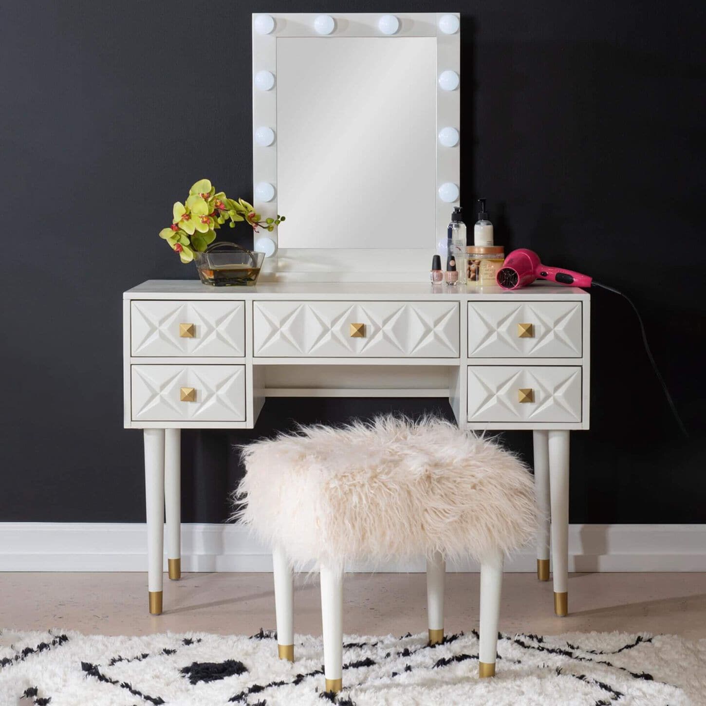 Linon Home Decor Geo Vanity with Stool in White