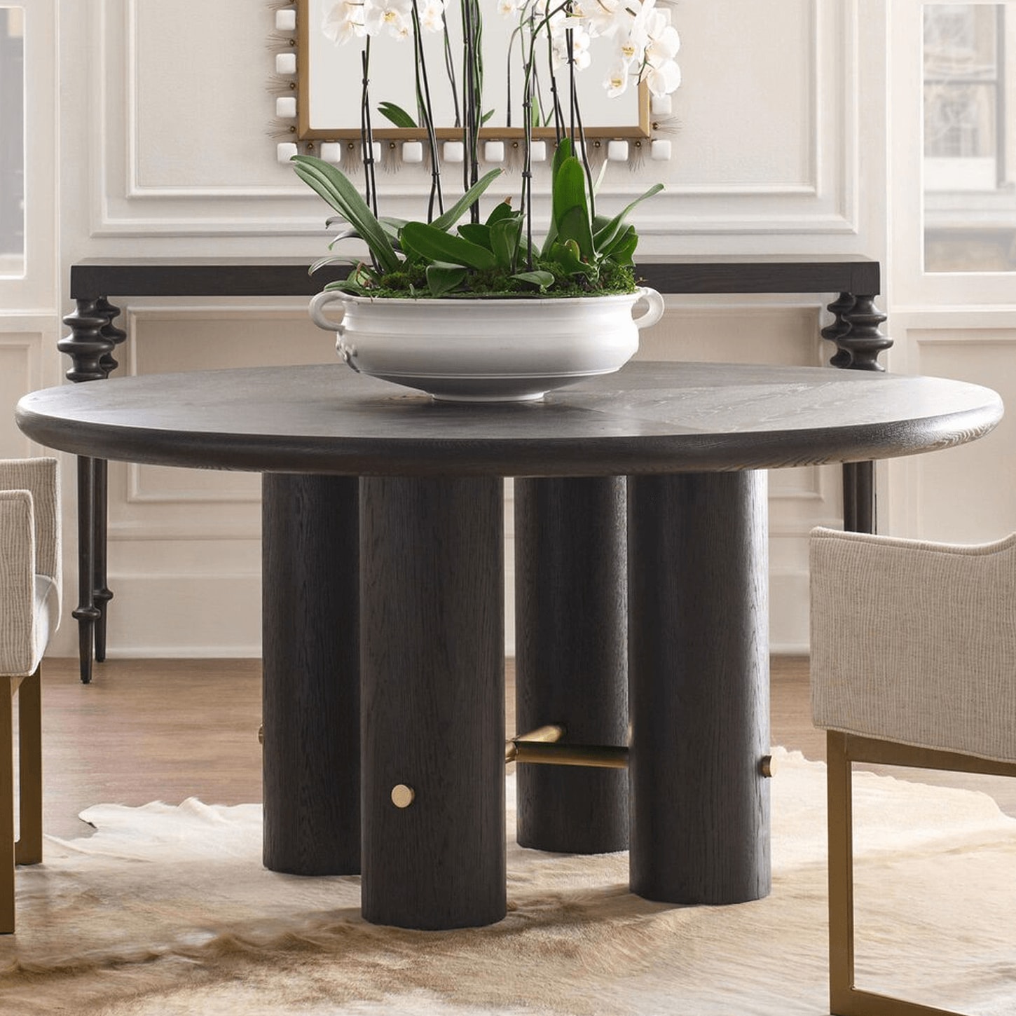 Century Furniture Cadence Dining Table in Mocha and Antique Brass Accents - Table Only