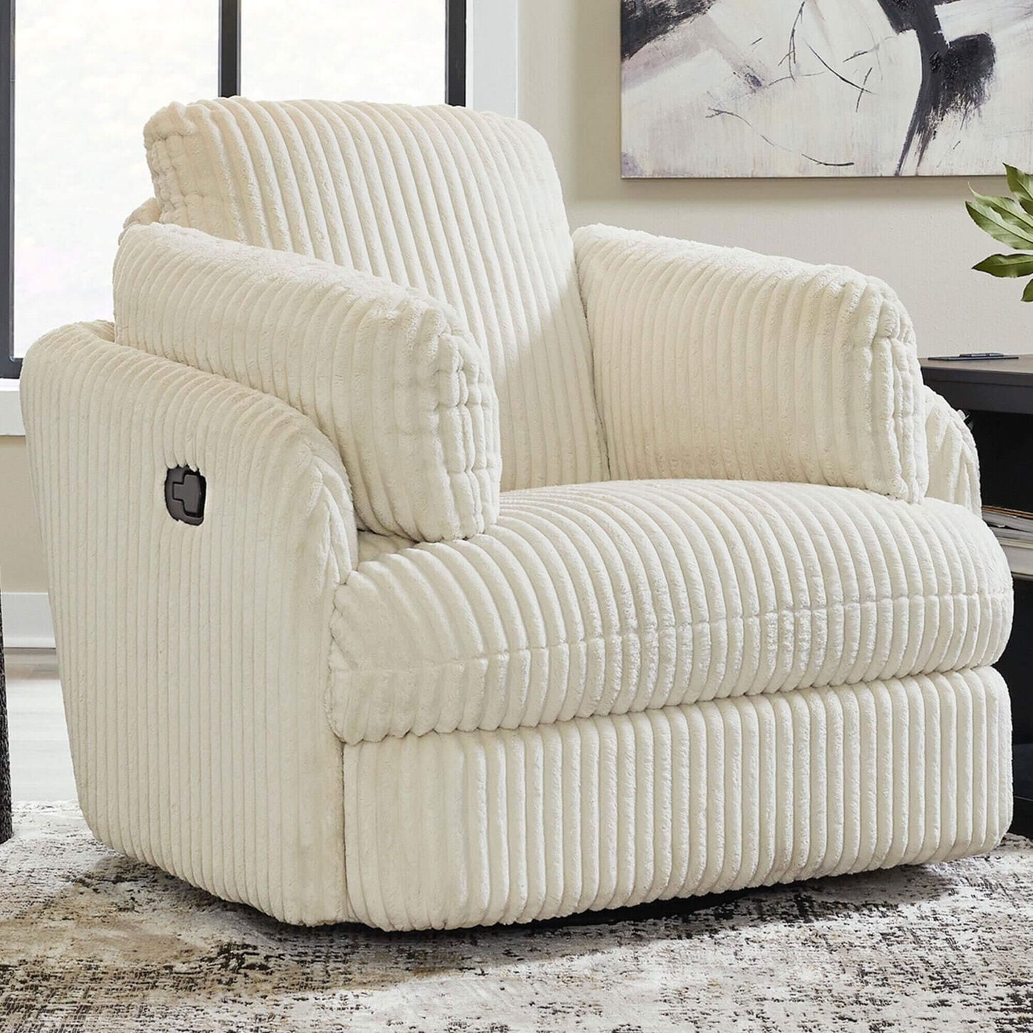 Ashley Tie-Breaker Manual Swivel Glider Recliner in Ivory