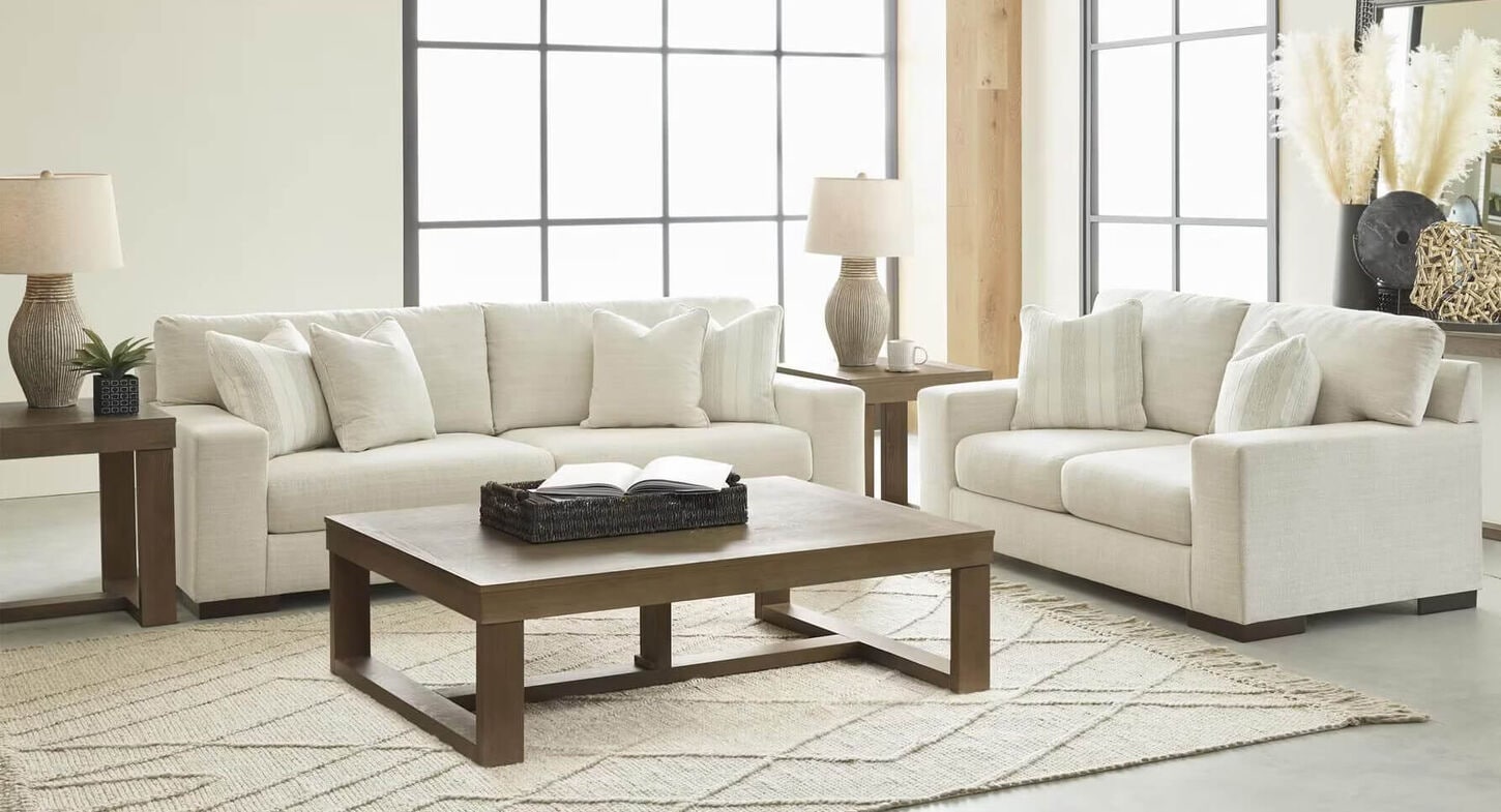 Ashley Maggie Stationary Sofa in Birch