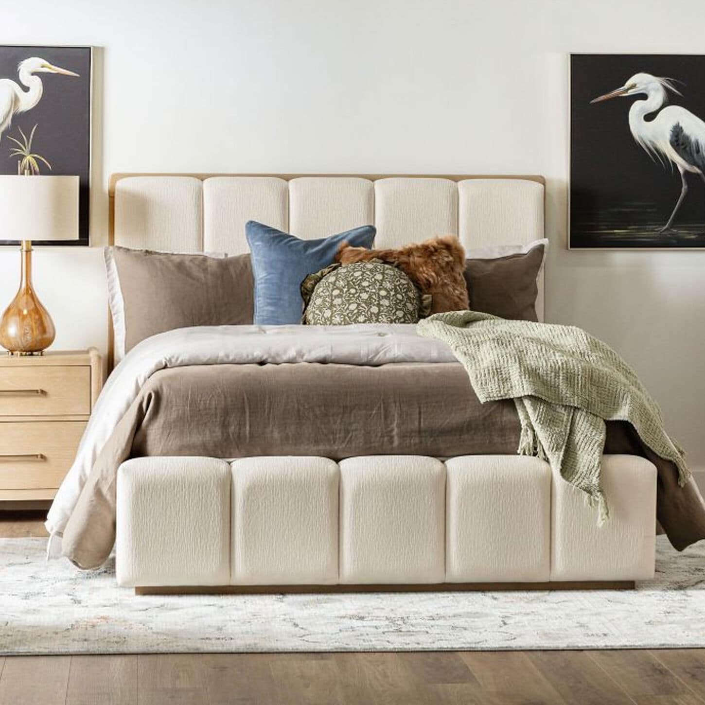  Home Gardenia King Upholstered Platform Panel Bed Chai