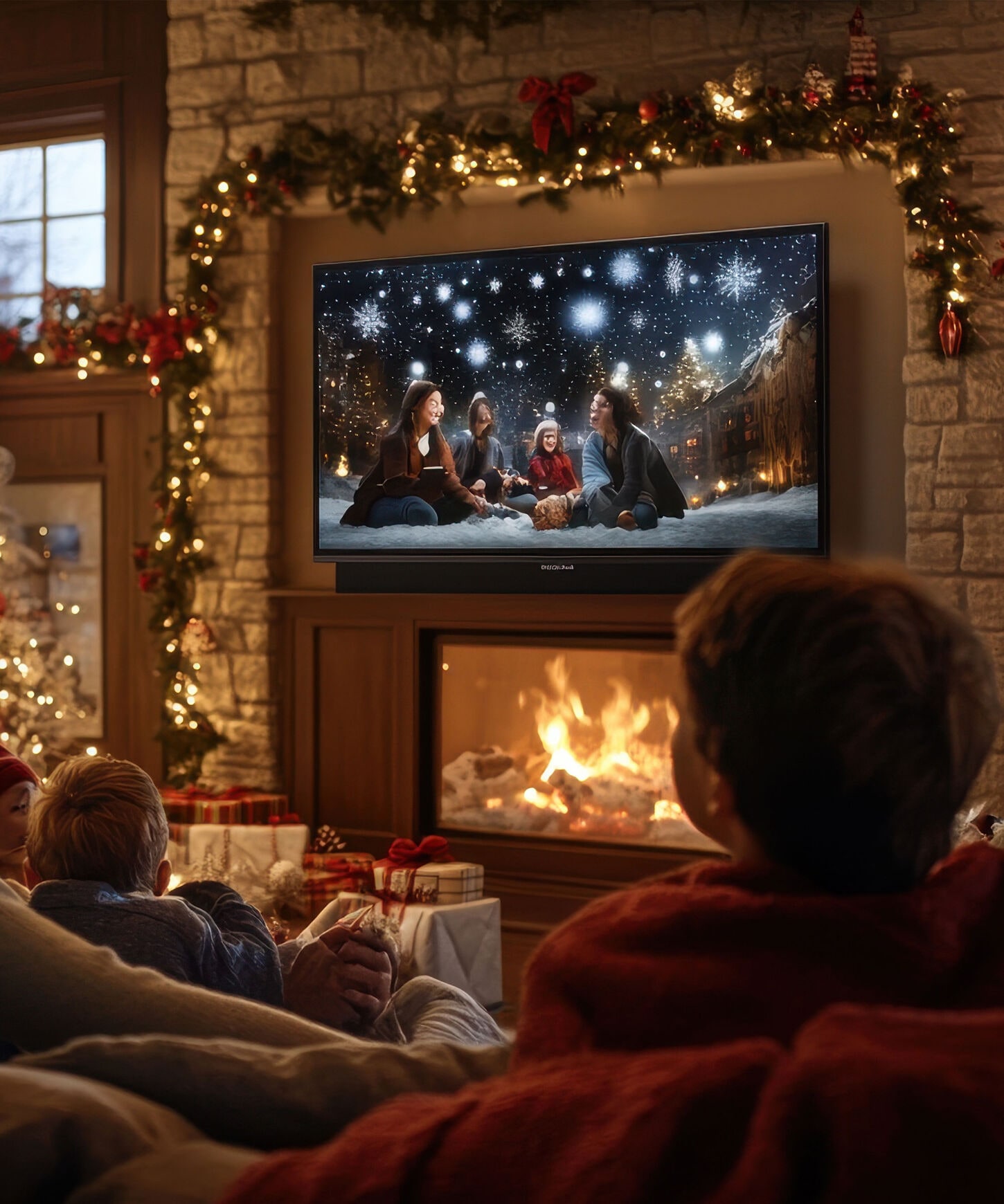 family watching TV for the holidays