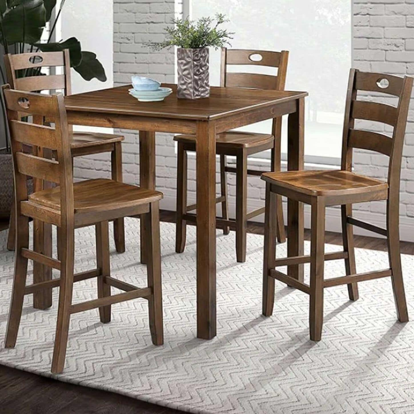 Furniture of America Lubbock 5-Piece Counter Height Dining Set in Walnut