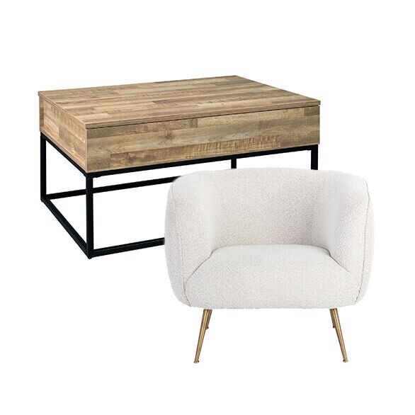 Signature Design by Ashley Gerdanet Lift Top Coffee Table in Natural // Sunpan Trading & Importing Amara Lounge Chair in Copenhagen White