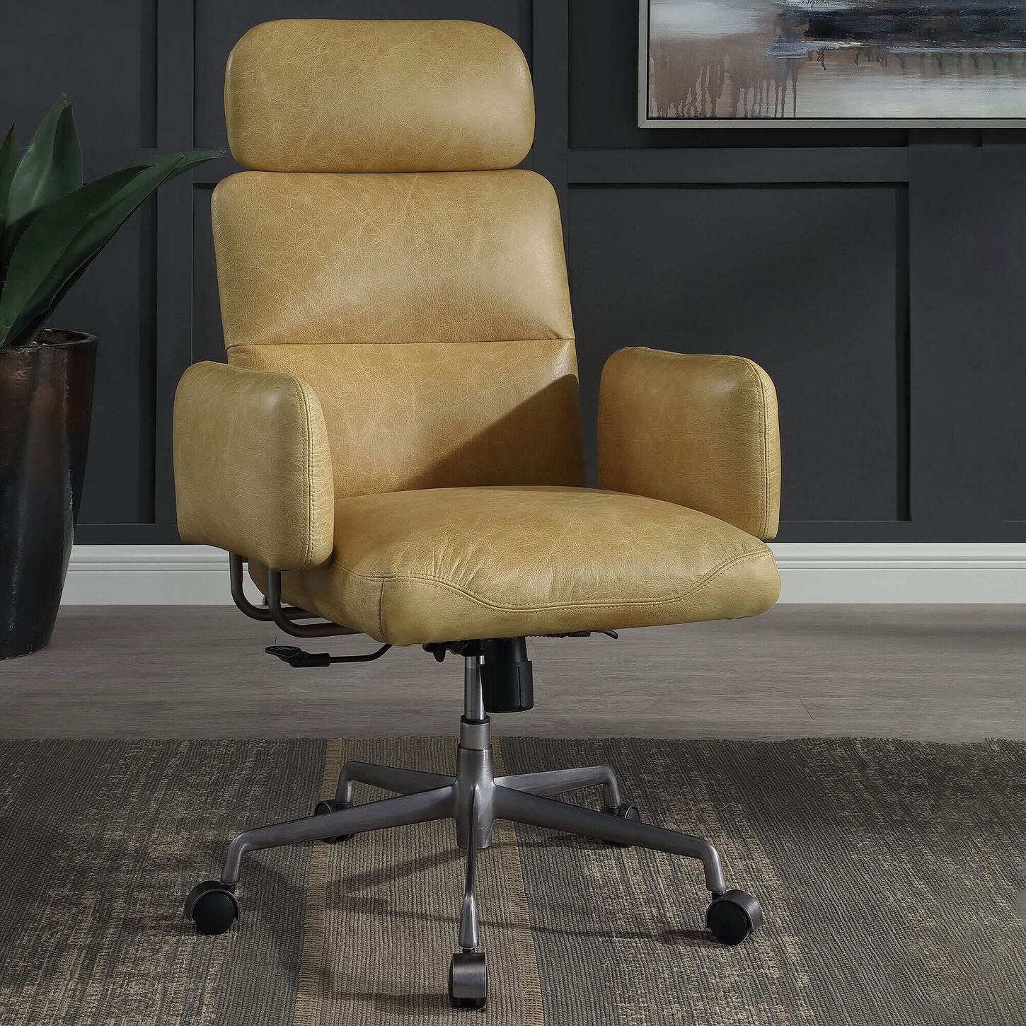 HOMLUX Davu Swivel Office Chair in Sahara Brown