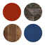 New century modern swatches including, red, blue, wood, and a unique dark metallic pattern