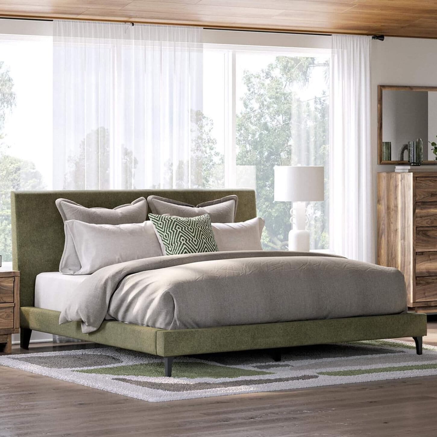 Ashley Chirason King Platform Bed in Sage Green