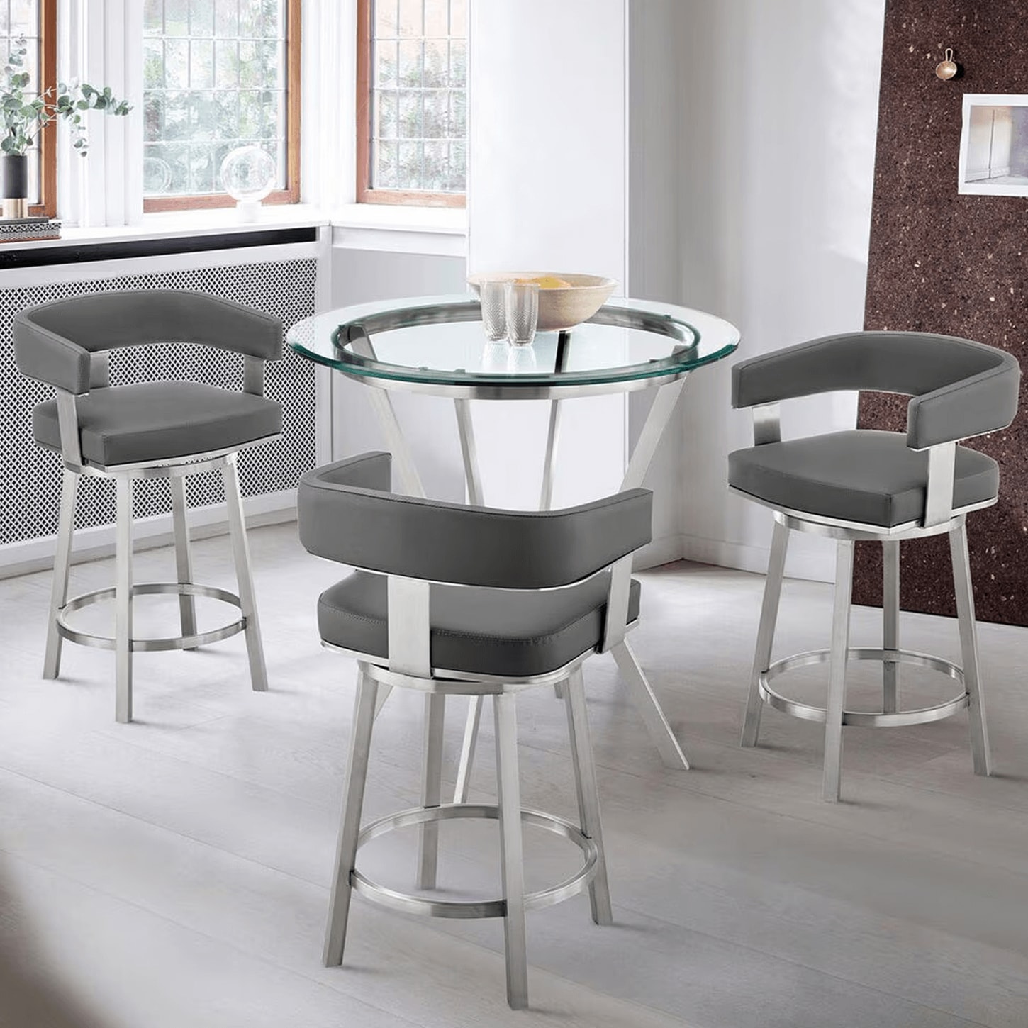Blue River Naomi and Lorin 4-Piece Counter Height Dining Set in Stainless Steel