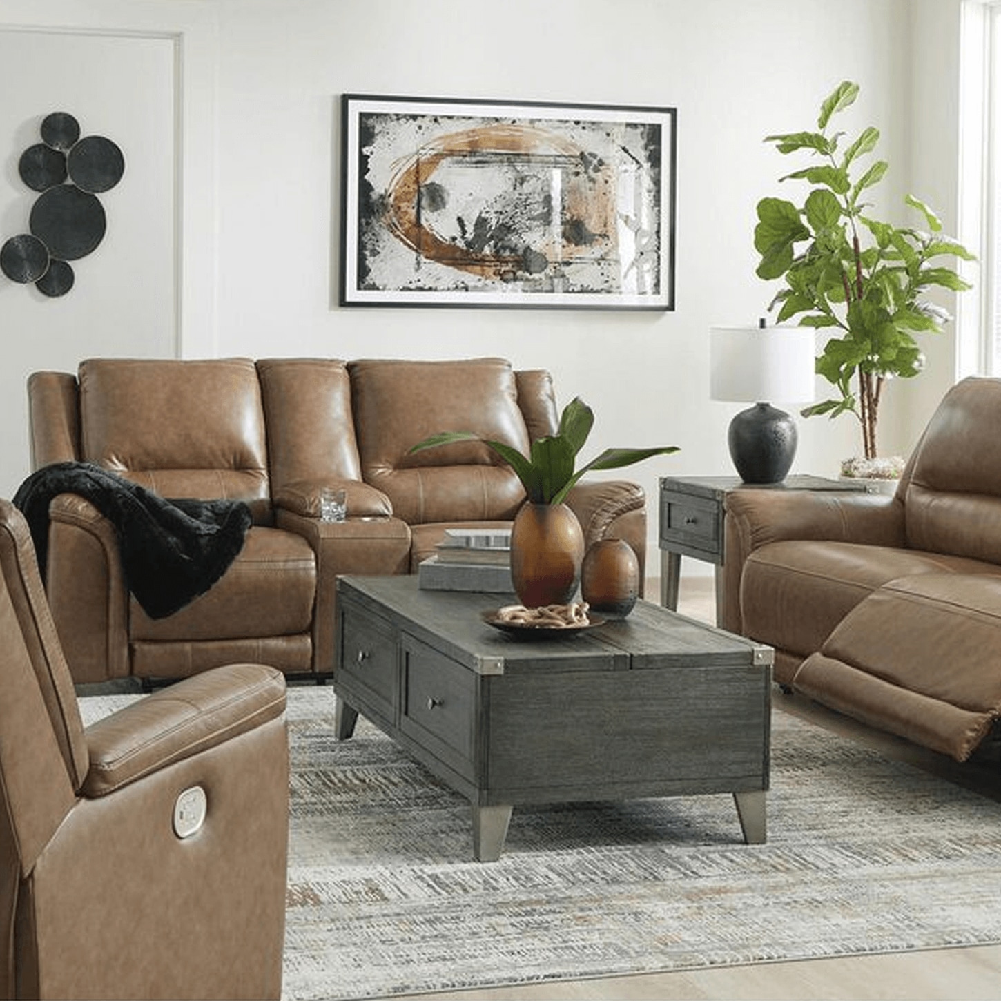 Ashley Trasimeno 3-Piece Power Reclining Living Room Set in Caramel