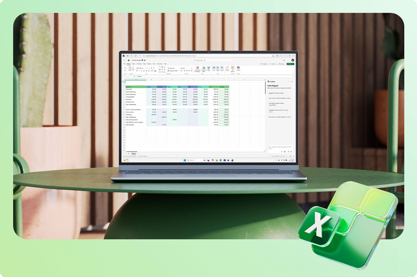 Microsoft Excel on laptop