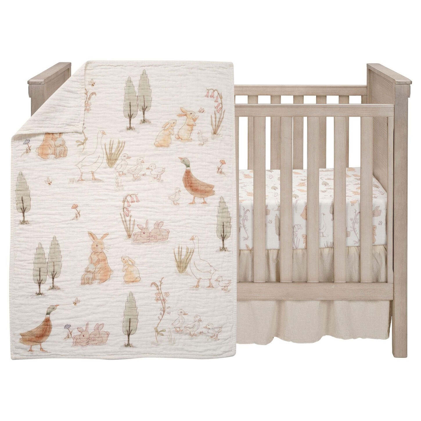 Lambs & Ivy Bunny Hop 3-Piece Crib Bedding Set in White and Ivory
