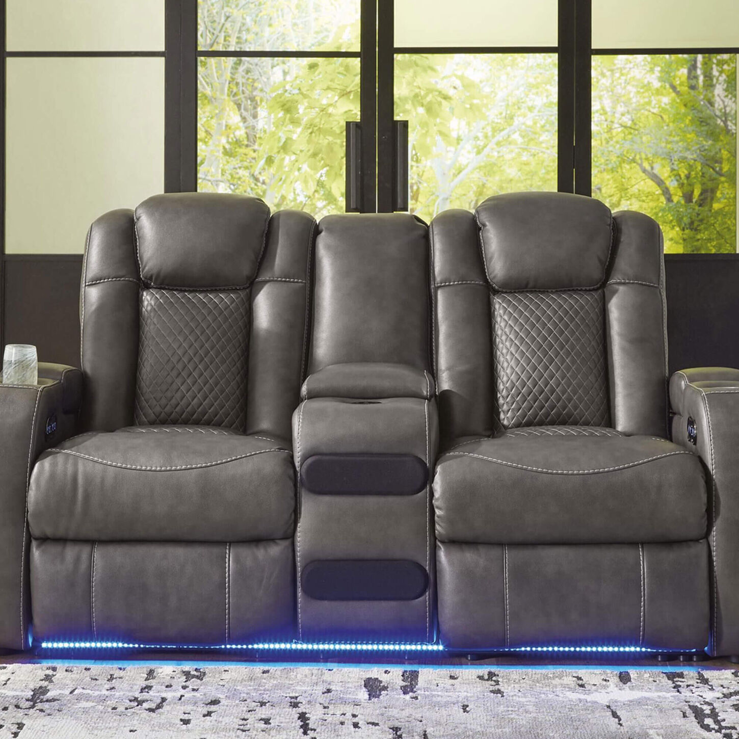 Ashley Fyne-Dyme Faux Leather Power Reclining Console Loveseat in Shadow