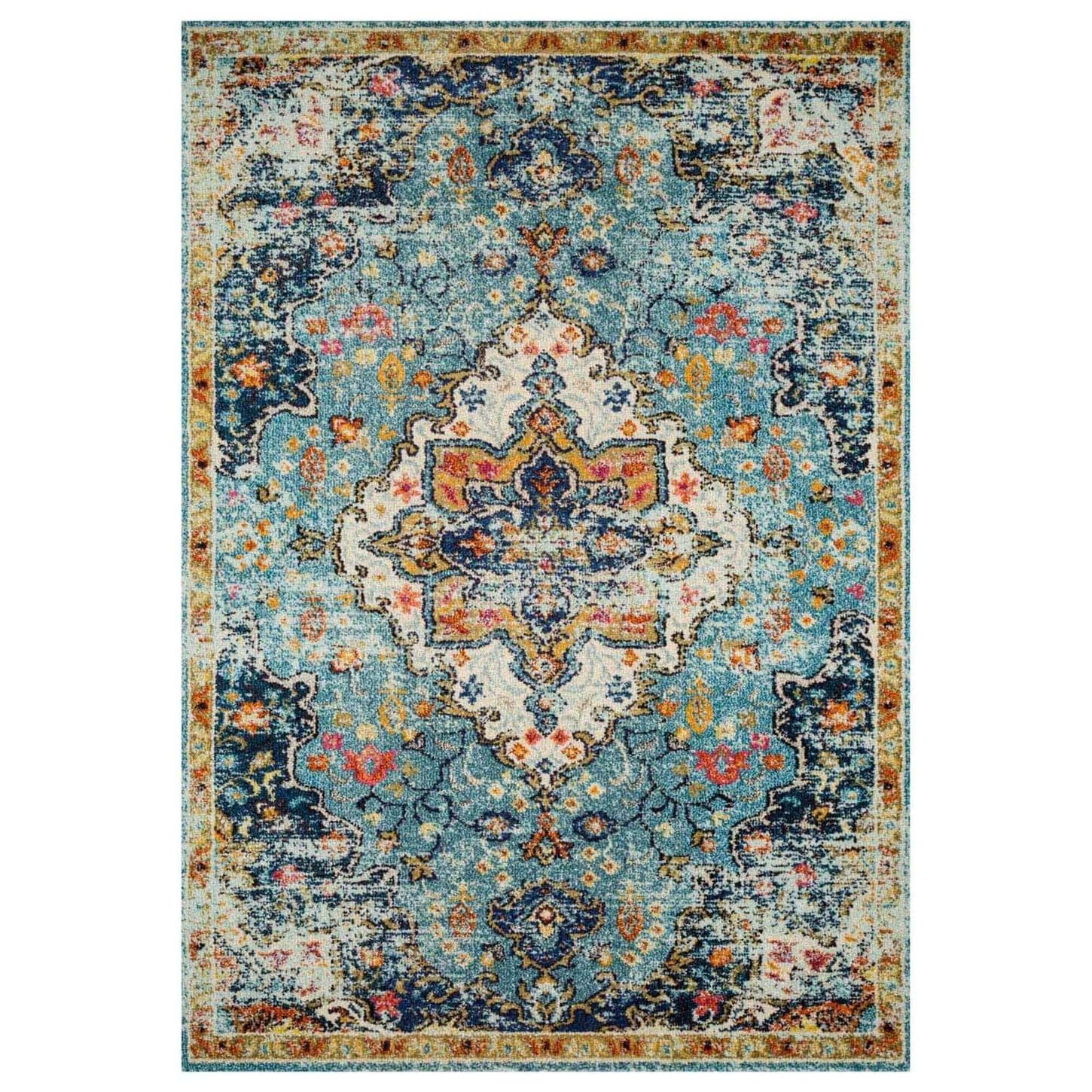 Surya Iris 7'6" x 9'6" Medium Green, Dark Blue, Charcoal, Light Olive, Sage, Light Beige and Cream Area Rug
