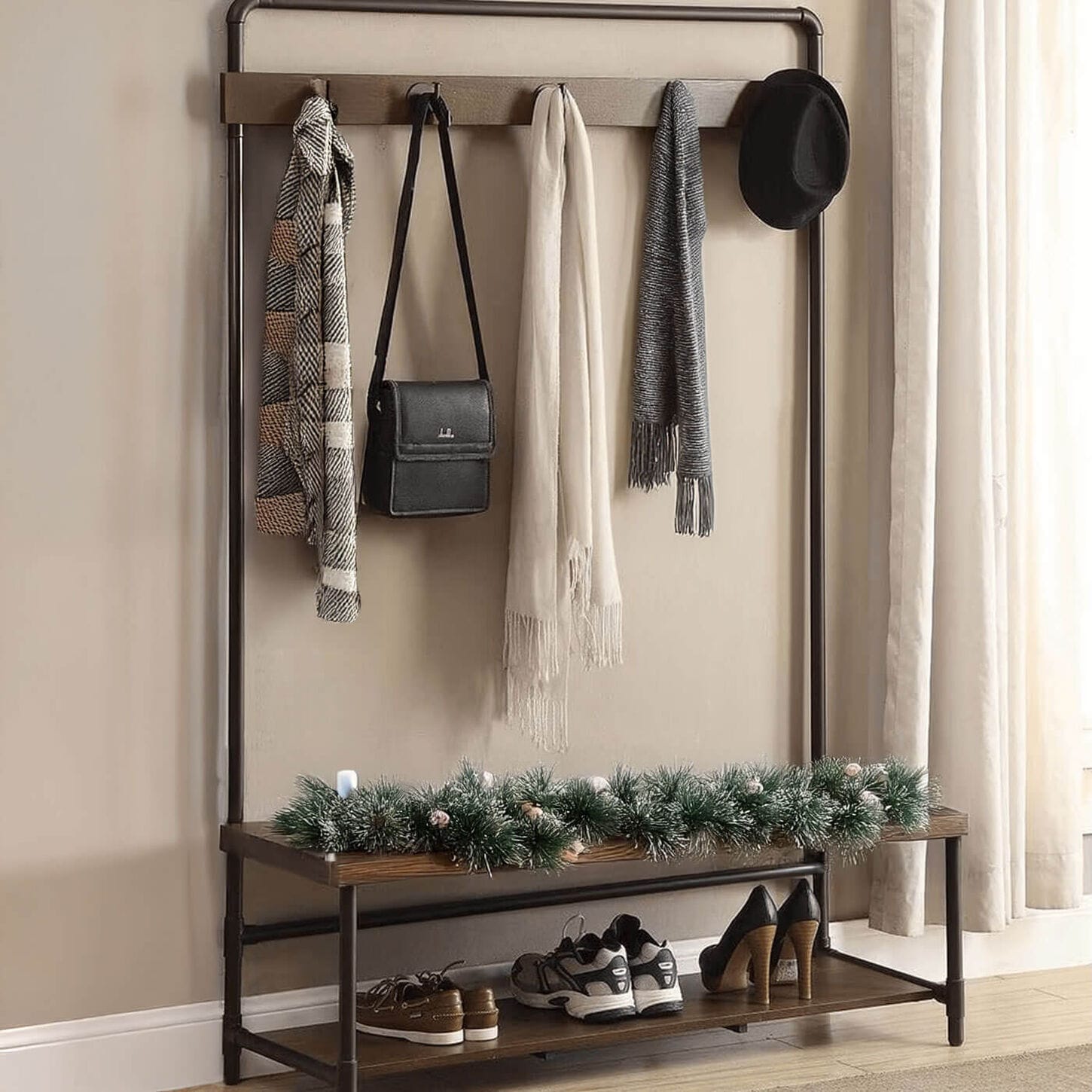 Pacific Landing Hall Tree in Chestnut and Dark Bronze