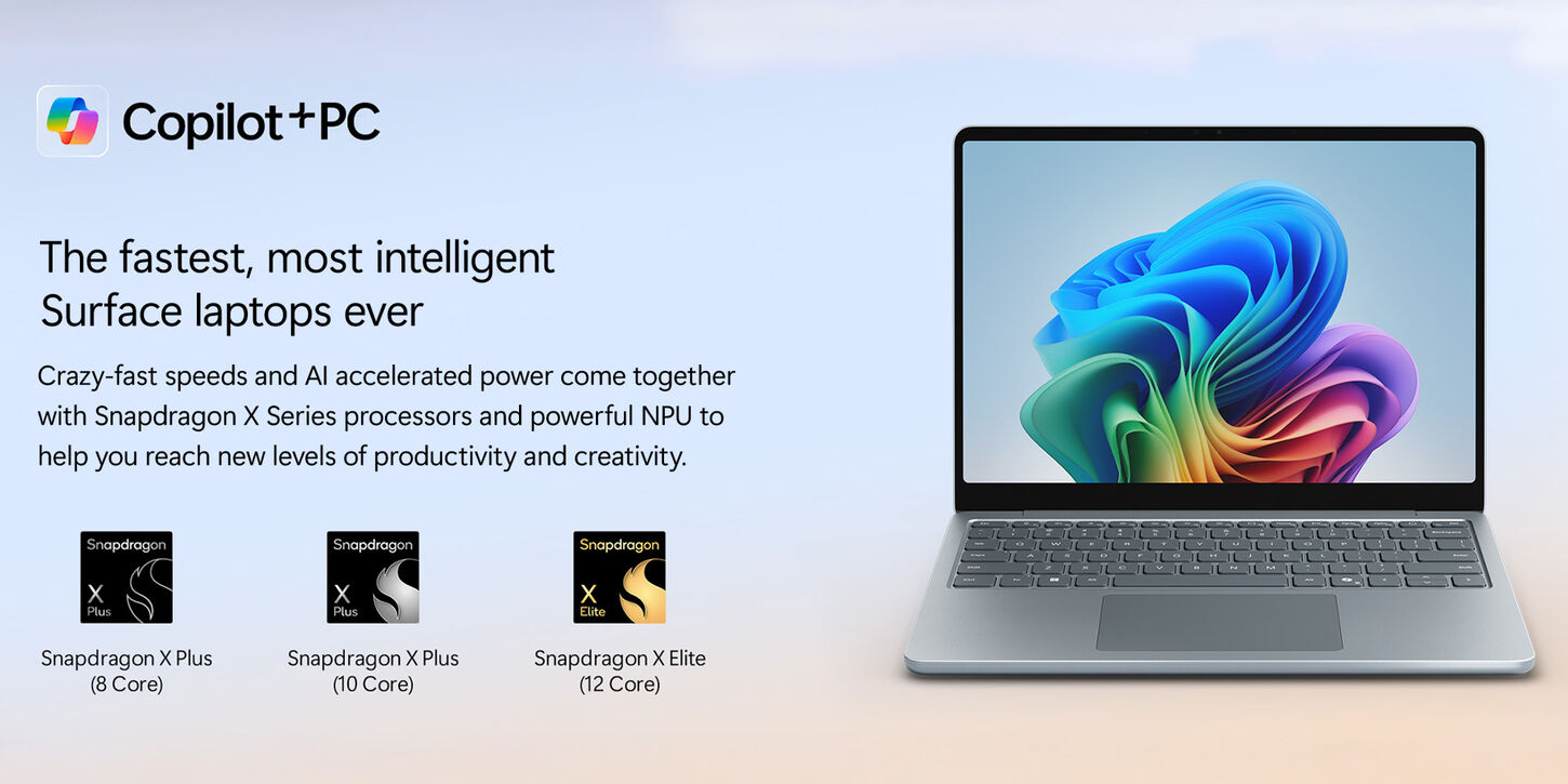 Copilot+ PC . Computer on blue ombre background. 