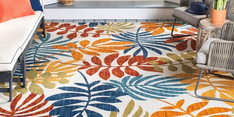 Safavieh Cabana CBN814A 9ft x 12ft Creme and Red Indoor/Outdoor Area Performance Rug