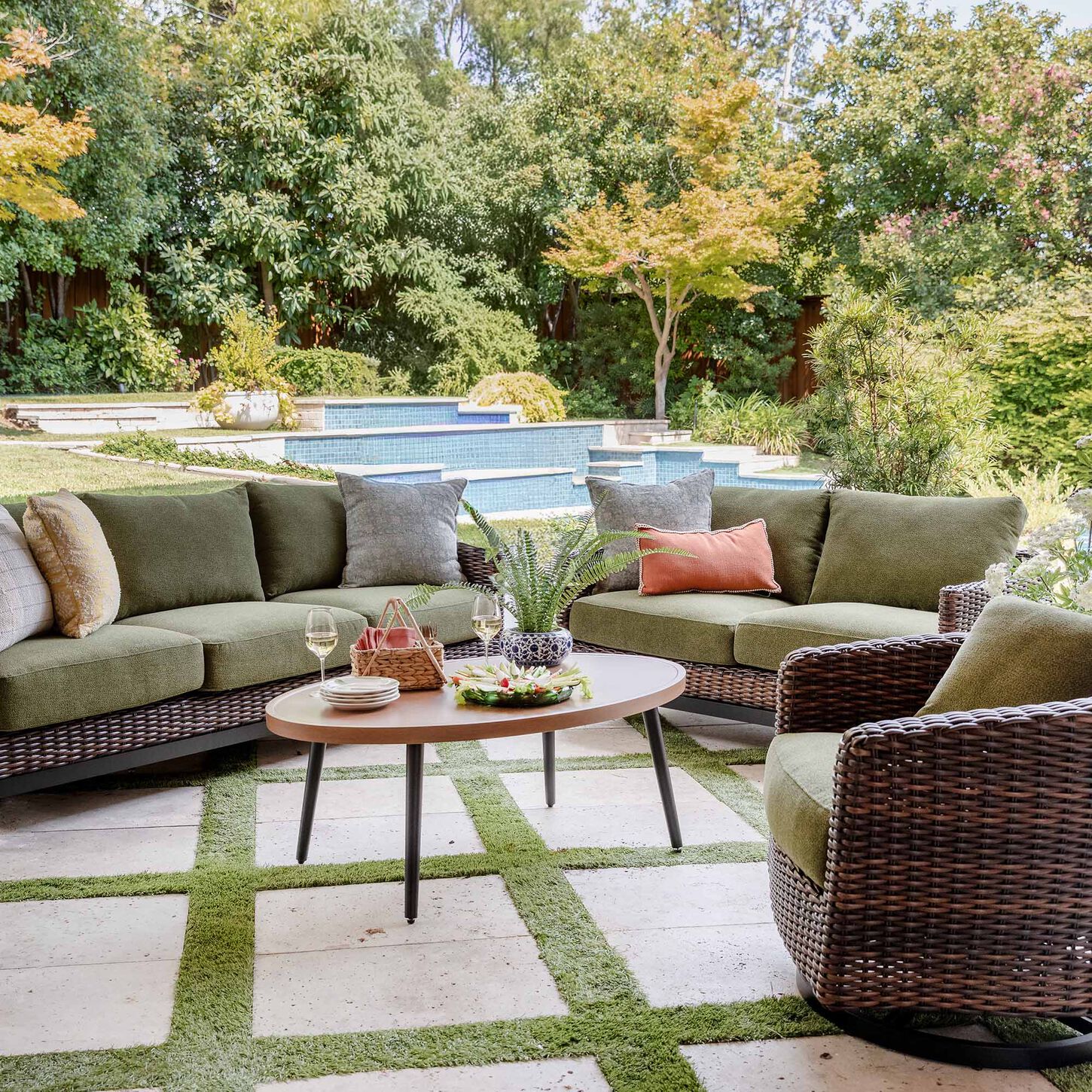 Ashley Patio Conversation Set with Green Cushions