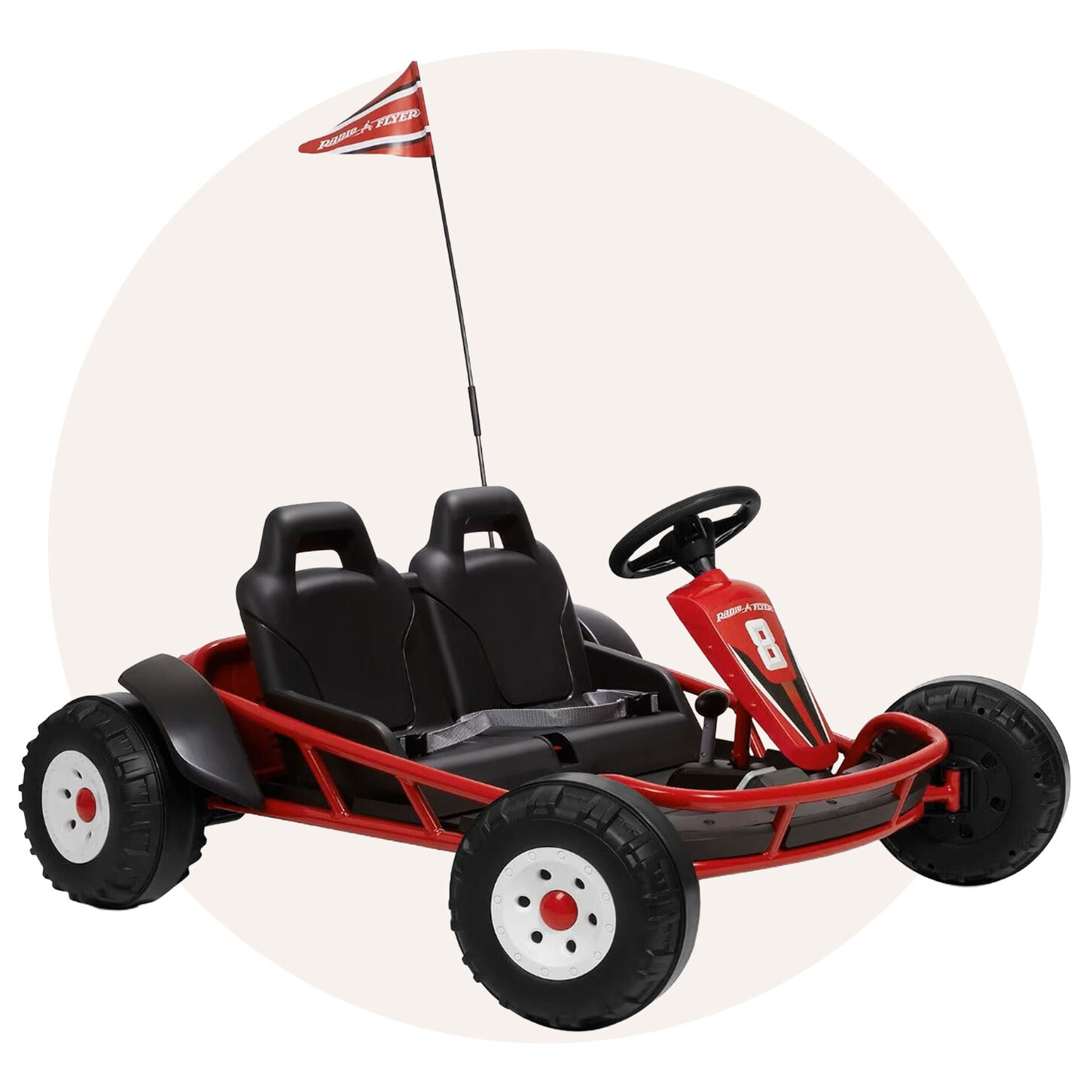Radio Flyer Ultimate 2-Seat Go-Kart on beige background