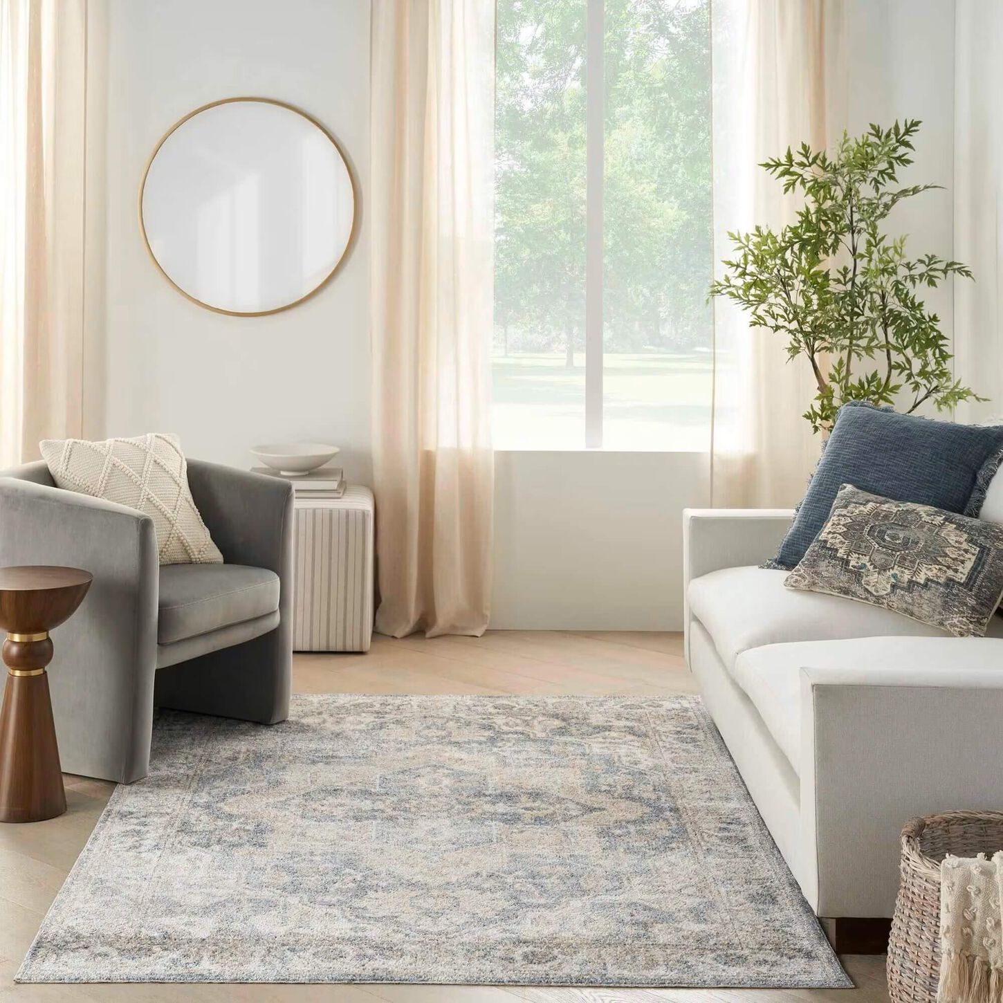 Nourison Astra Machine Washable 6'7" x 9' Grey and Blue Area Rug