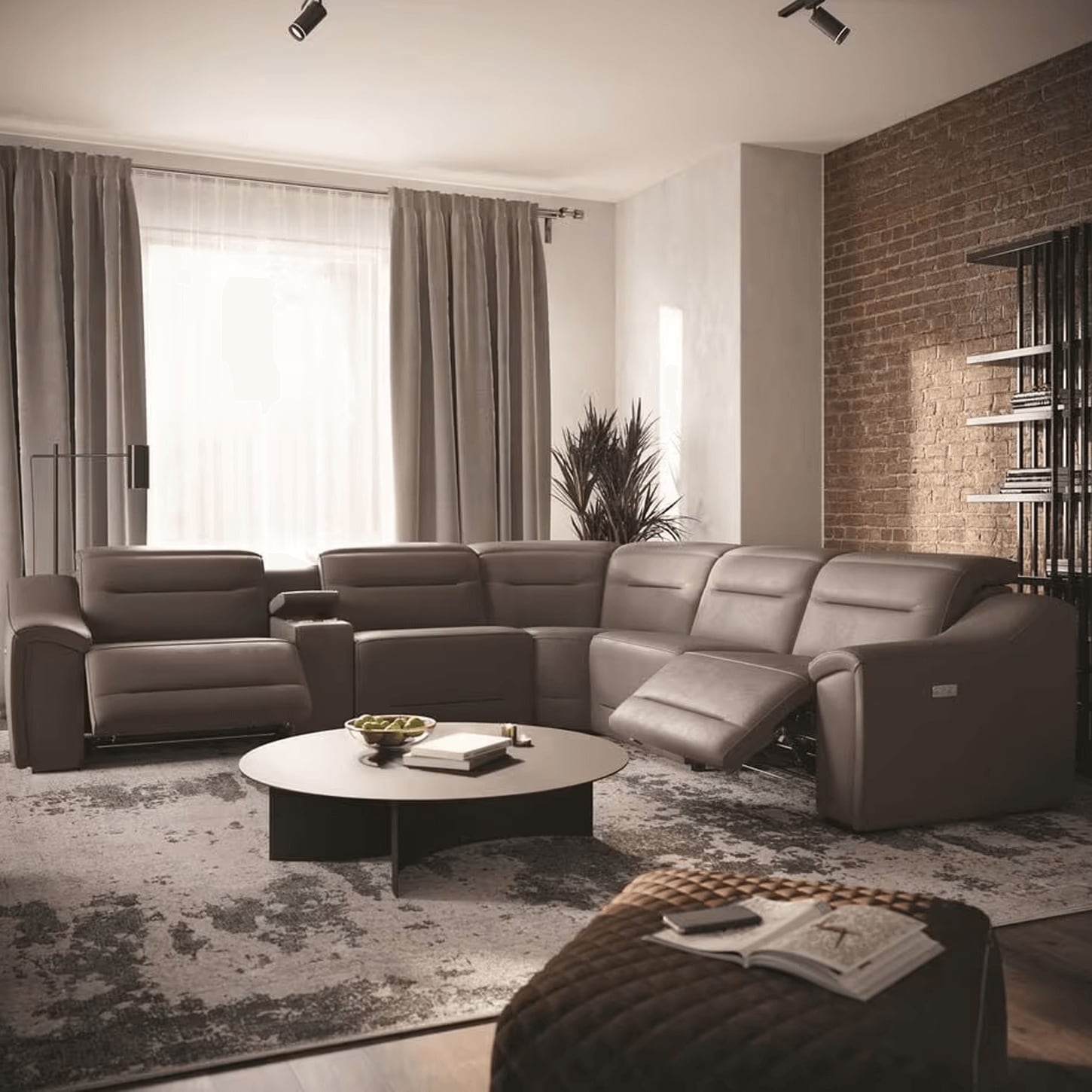 Interlochen 6-Piece Power Reclining Curved Sectional with Power Headrests in Dark Gray