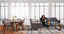 Hard wood floors with a dining table and sofa next to each other. 
