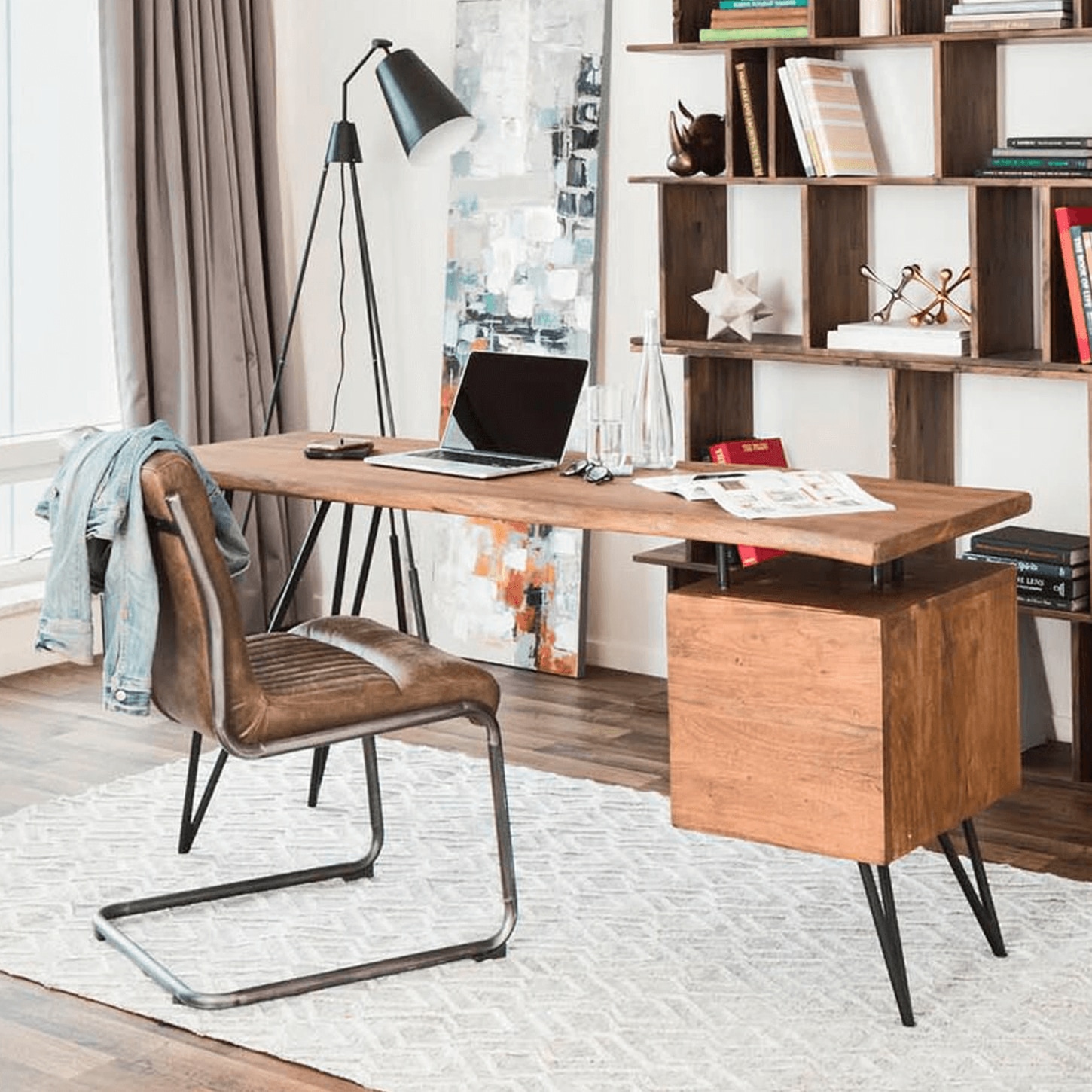 Moe's Home Collection Nailed Mid-Century Modern Desk in Light Brown