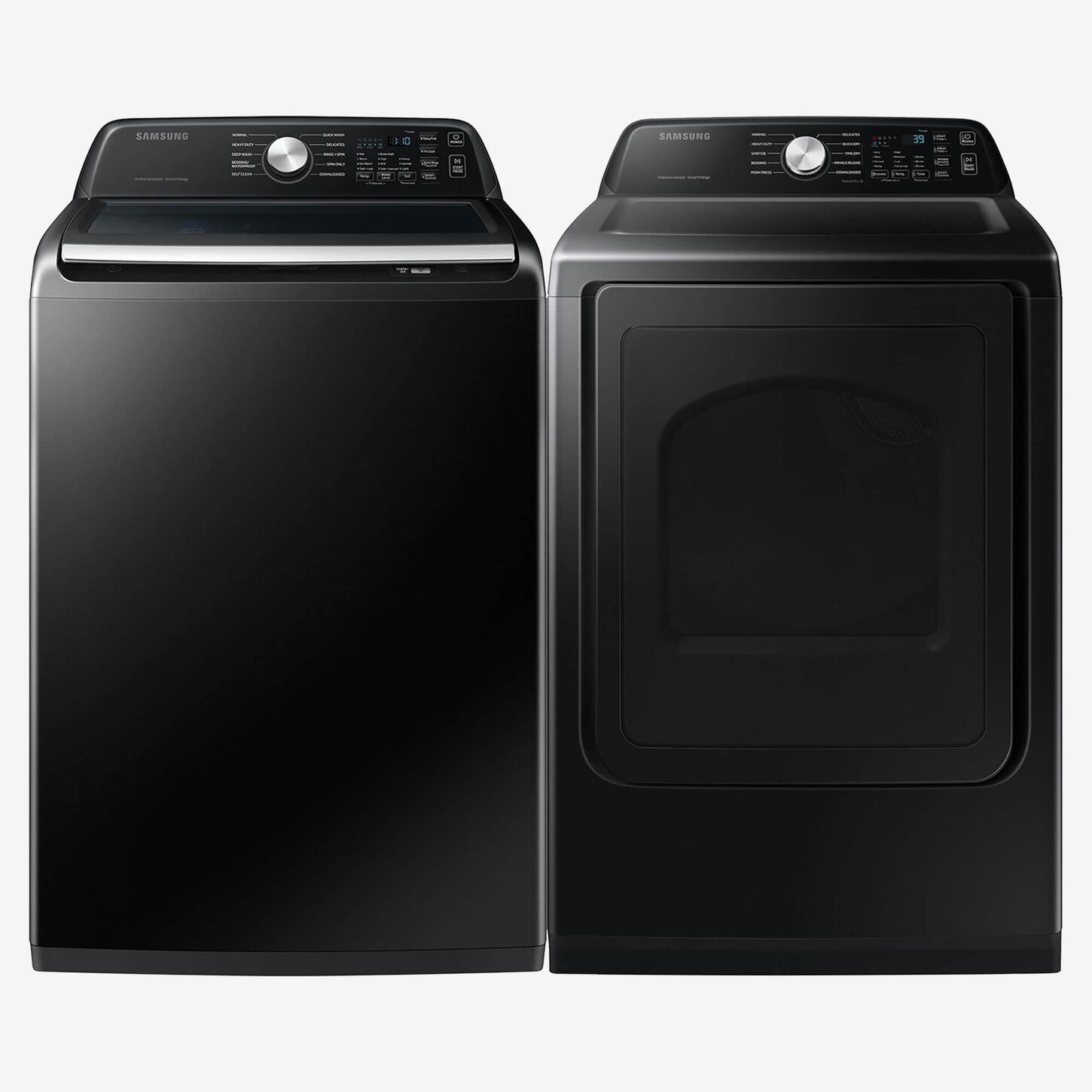 Samsung 4.7 Cu. Ft. Smart Top Load Washer and 7.4 Cu. Ft. Electric Dryer Laundry Pair in Brushed Black