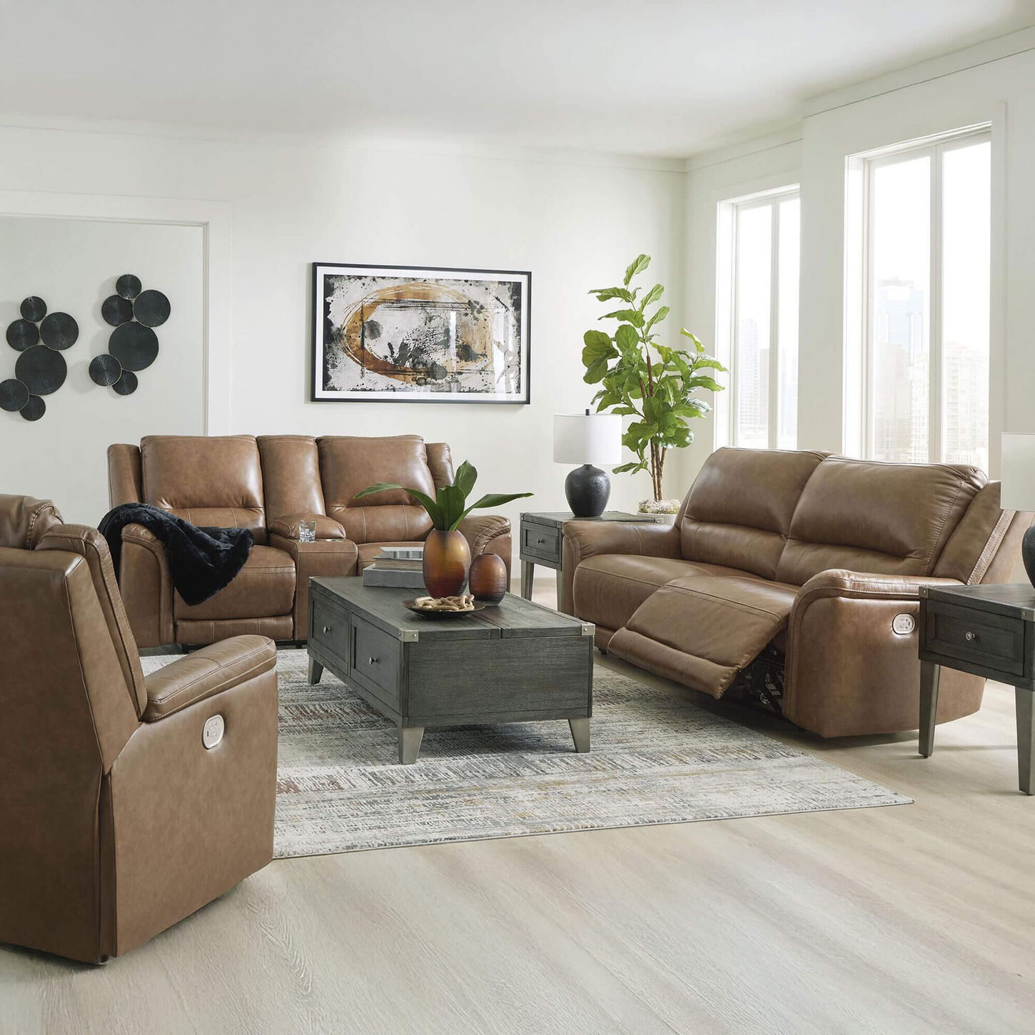 Ashley Trasimeno 3-Piece Power Reclining Living Room Set in Caramel