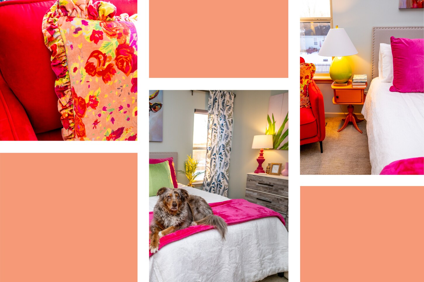 Molly's new bedding from NFM with a headboard, pillows, and floral comforter
