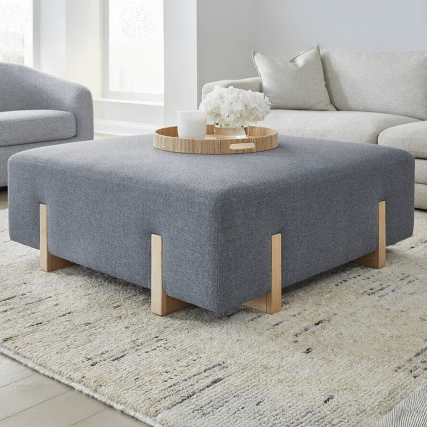 Kuka (Hk) Trade Co Lmt Motion Cocktail Ottoman in Marin Denim