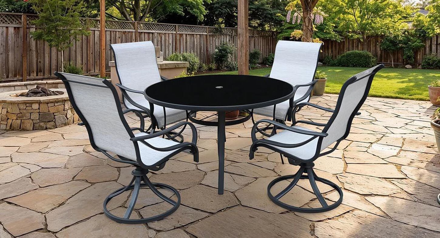 Global Note Collections Hillcrest 5-Piece Patio Dining Set in Boone Grey and Black