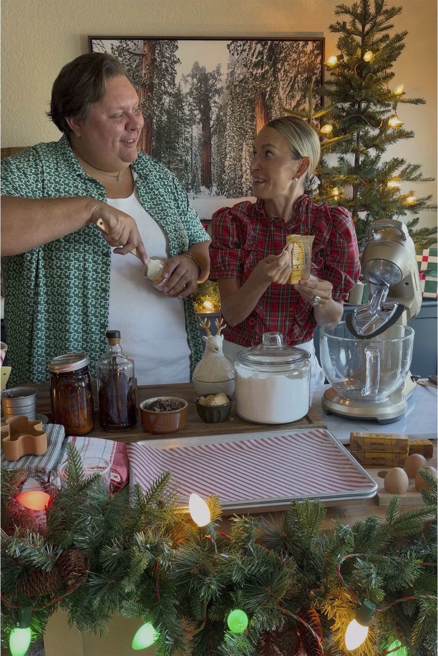 Kendell and Lindsey in the kitchen baking holiday cookies