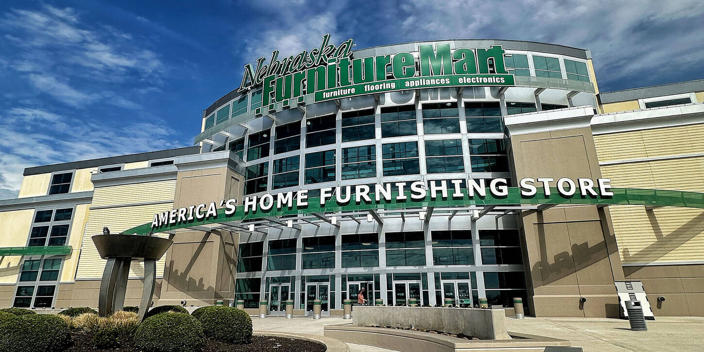 Outside of NFM store at the main entrance with clouds in the sky