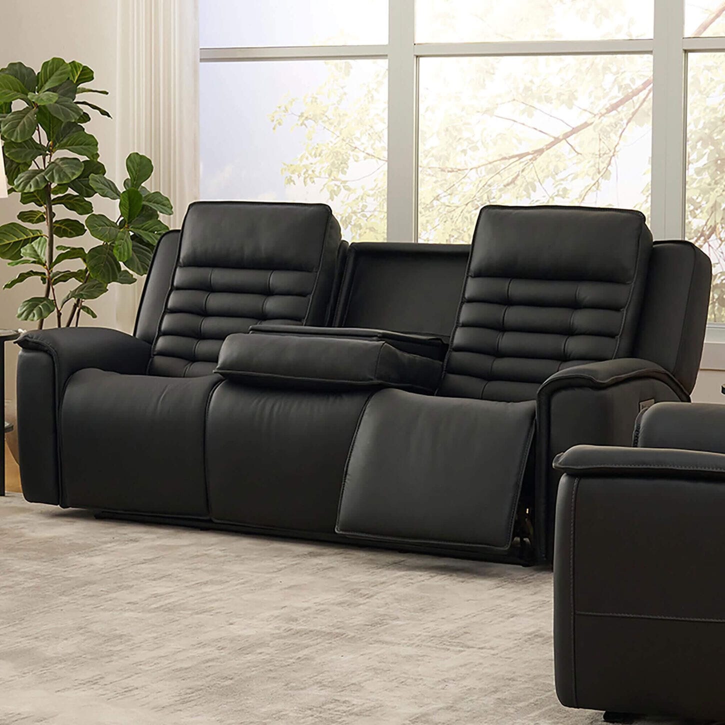 Interlochen High End Power Reclining Sofa with Power Headrest in Jet Black