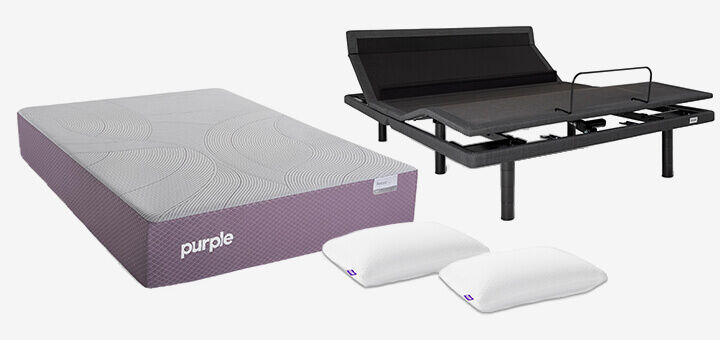 Purple Mattress with 2 Pillows and Base