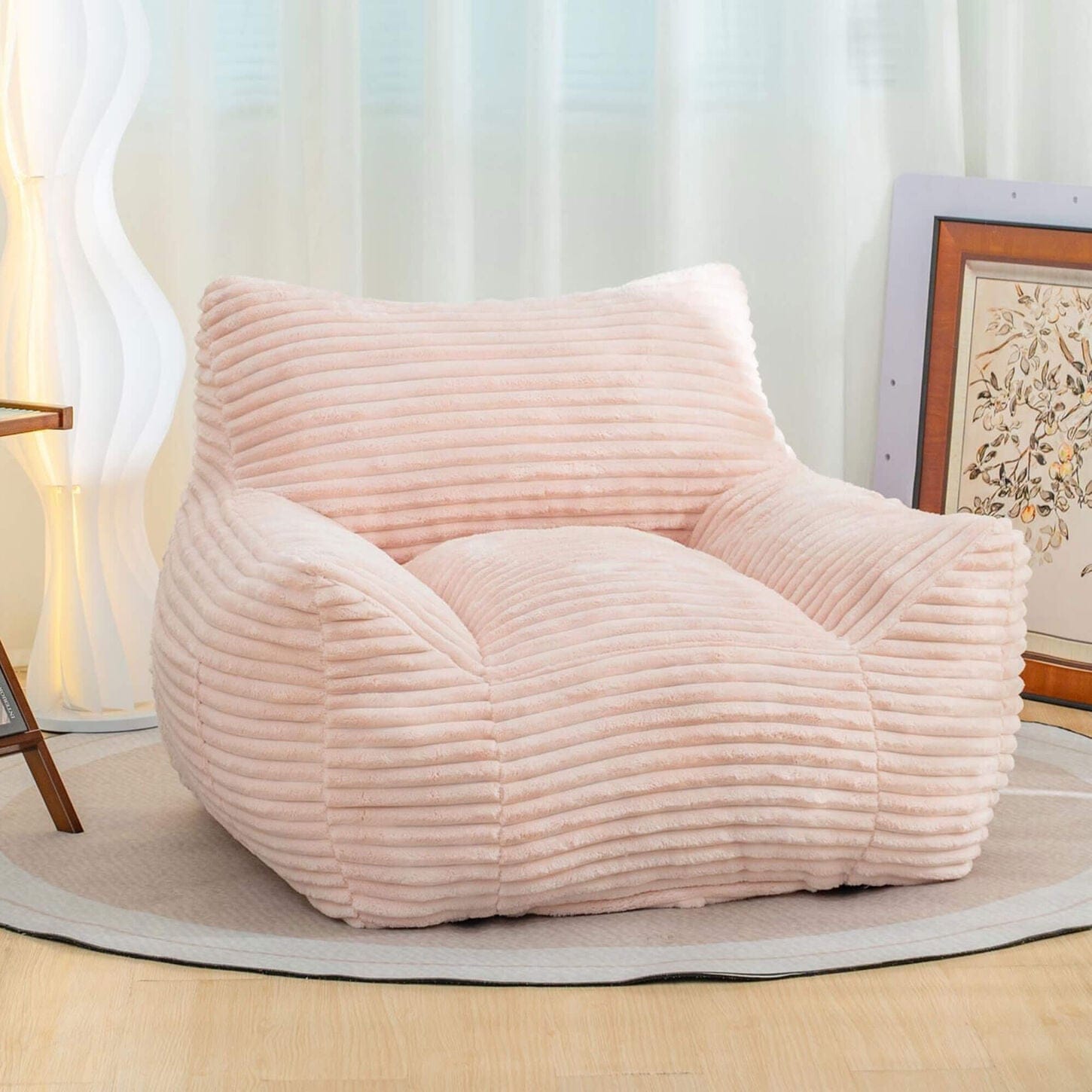 Hearth and Haven Oversized Corduroy Bean Bag Chair with Armrests in Pink