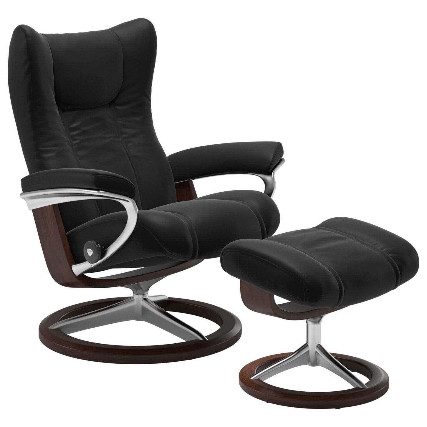 Stressless Wing Large Leather Chair and Ottoman in Paloma Black