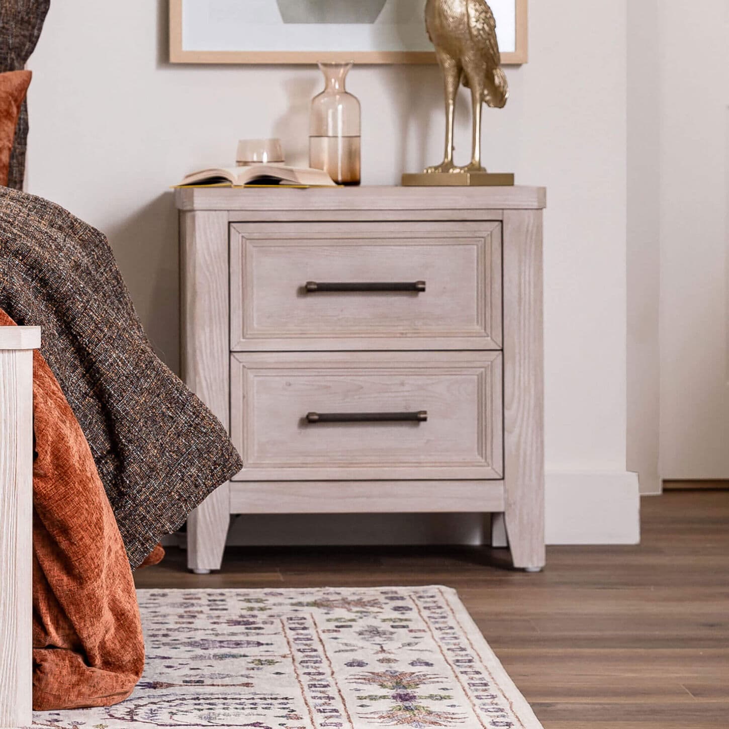 Eastern Shore Carlson 2-Drawer Nightstand in Washed Linen with Power Outlet