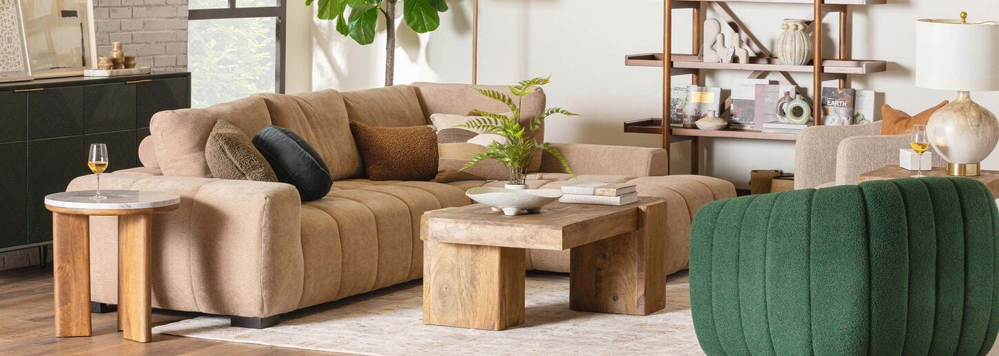 Pacific Landing Octavia 2-Piece Stationary Right Facing Sectional in Camel