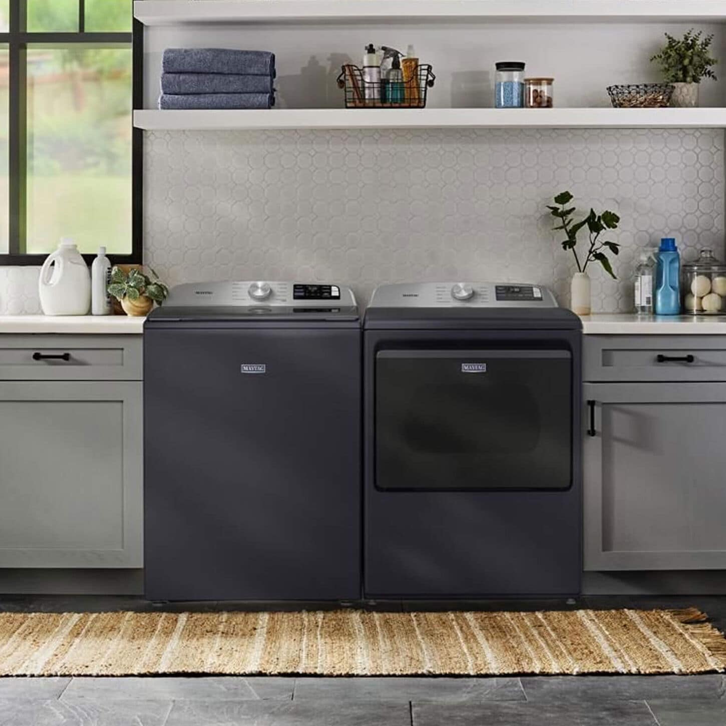 Blue laundry pair in a laundry room