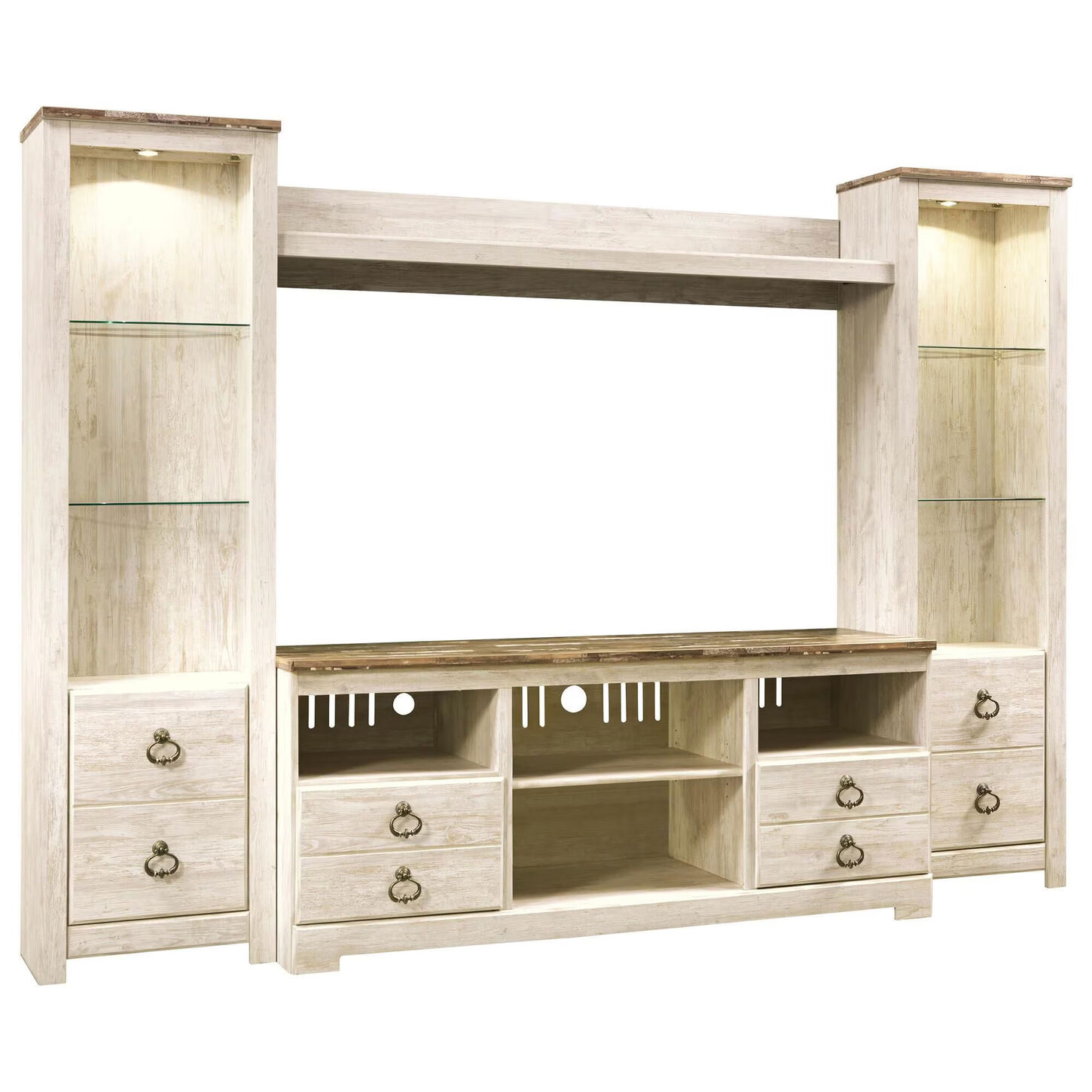 Ashley Willowton 4-Piece Entertainment Center in Whitewash