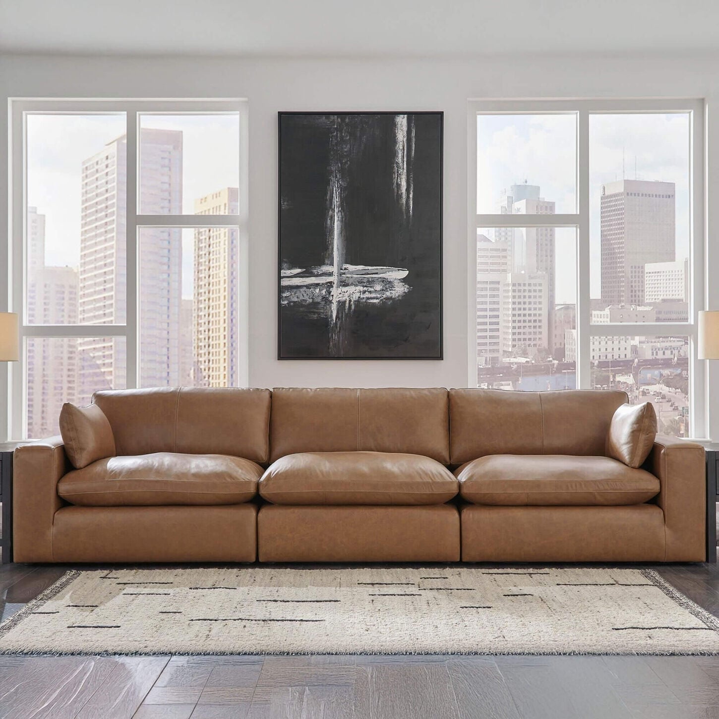 Ashley Emilia 3-Piece Stationary Sofa in Caramel