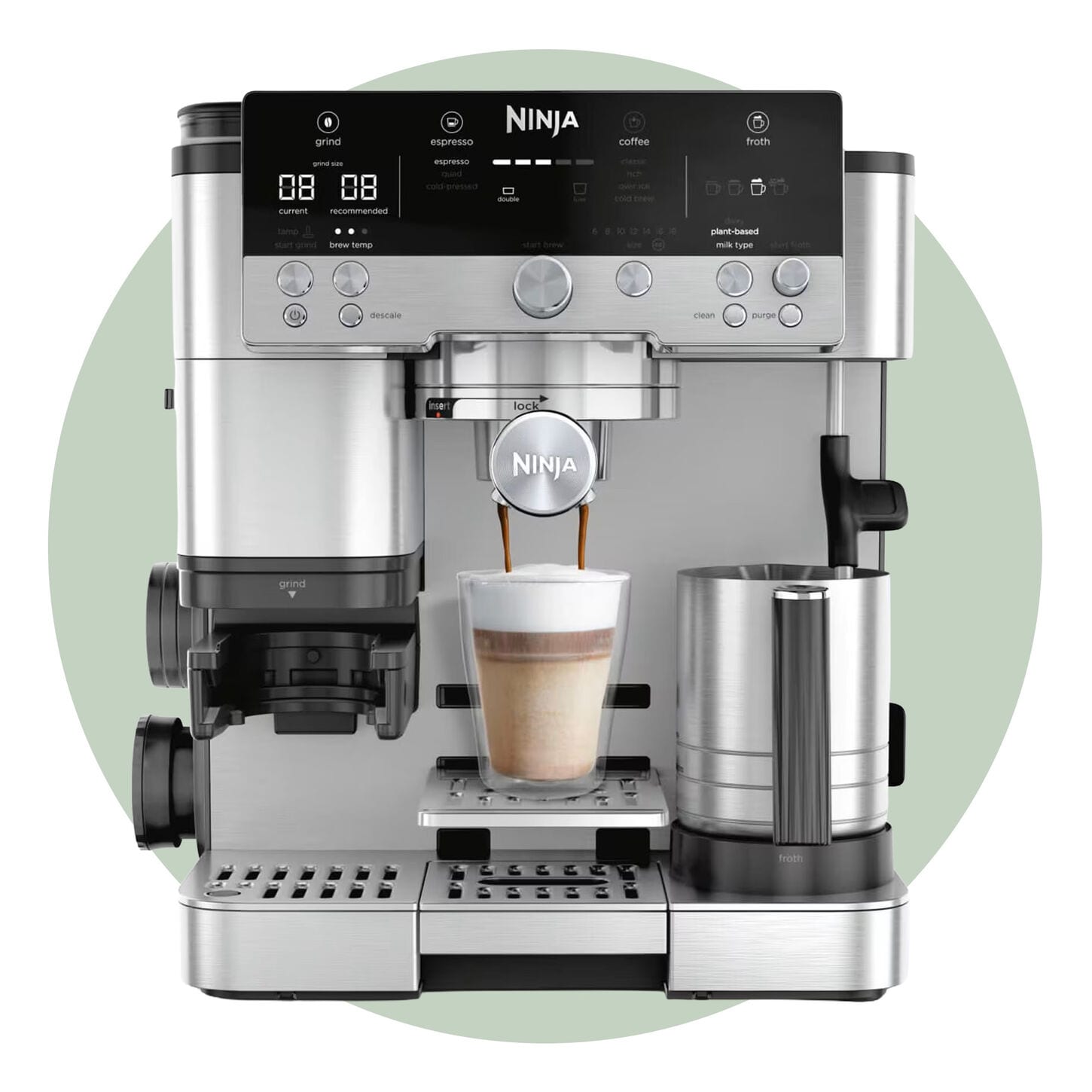 Ninja Luxe Cafe Premier Series 3-In-1 Espresso Machine in Black on green background