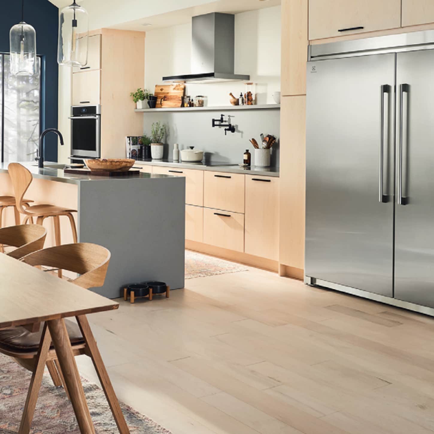 electroluxstainless steel refrigerator in kitchen