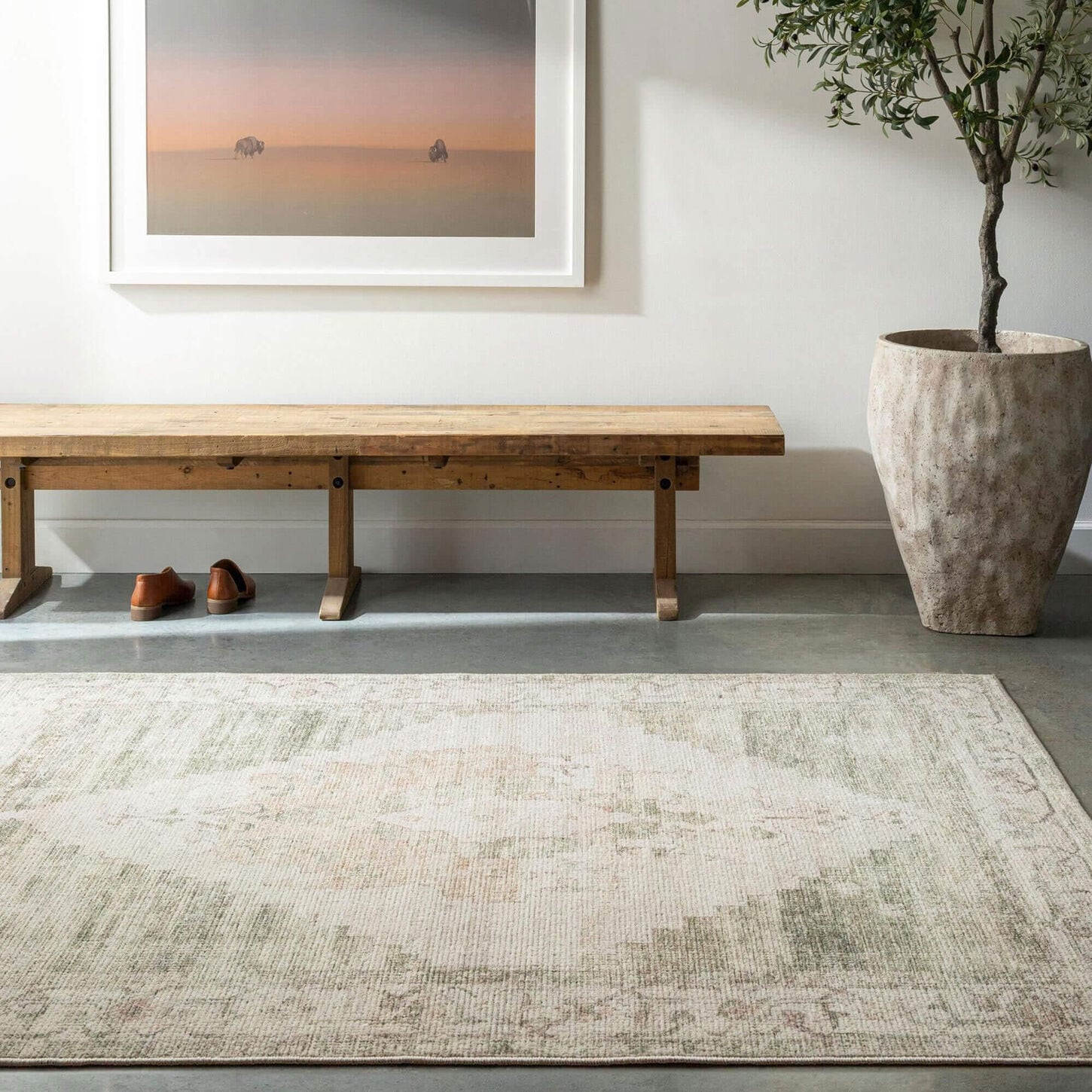 37B Luca Ivory, Olive, Tan and Light Brown 5'3" x 7' Area Rug