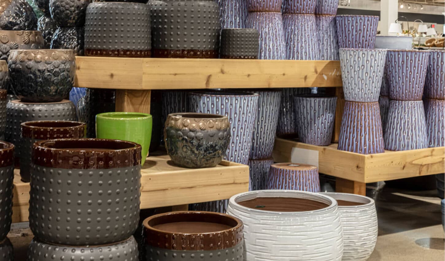 Shopping outdoor pots and planters at Mrs B's in Omaha, Nebraska
