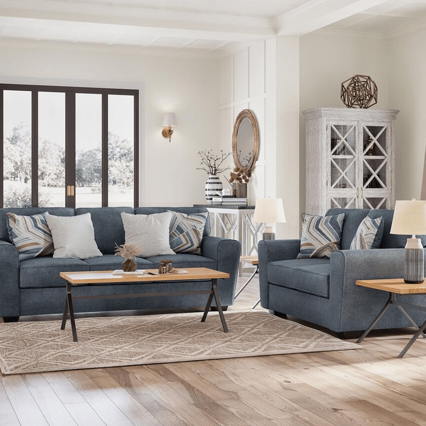 Ashley 7-Piece Living Room Set in Blue