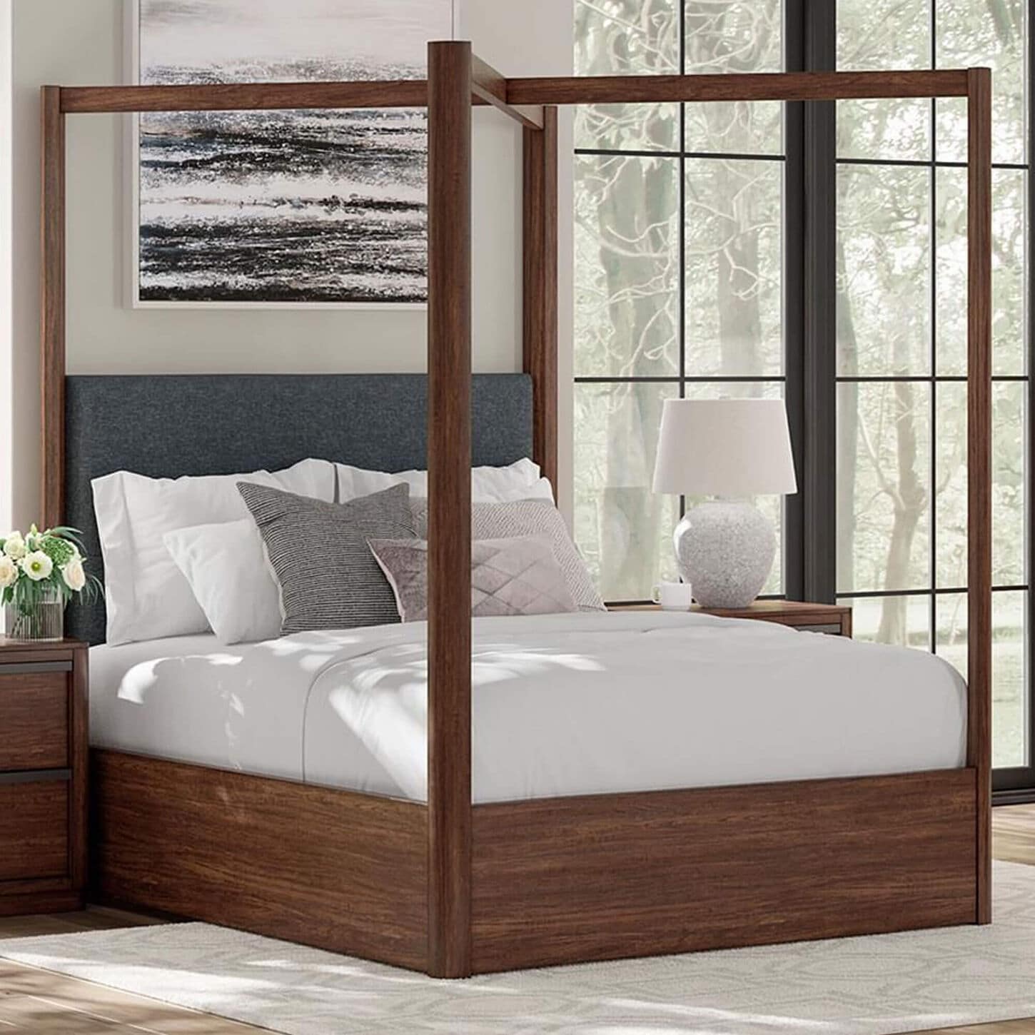 Millenium Dilenno Queen Canopy Panel Bed in Dark Brown with USB Ports