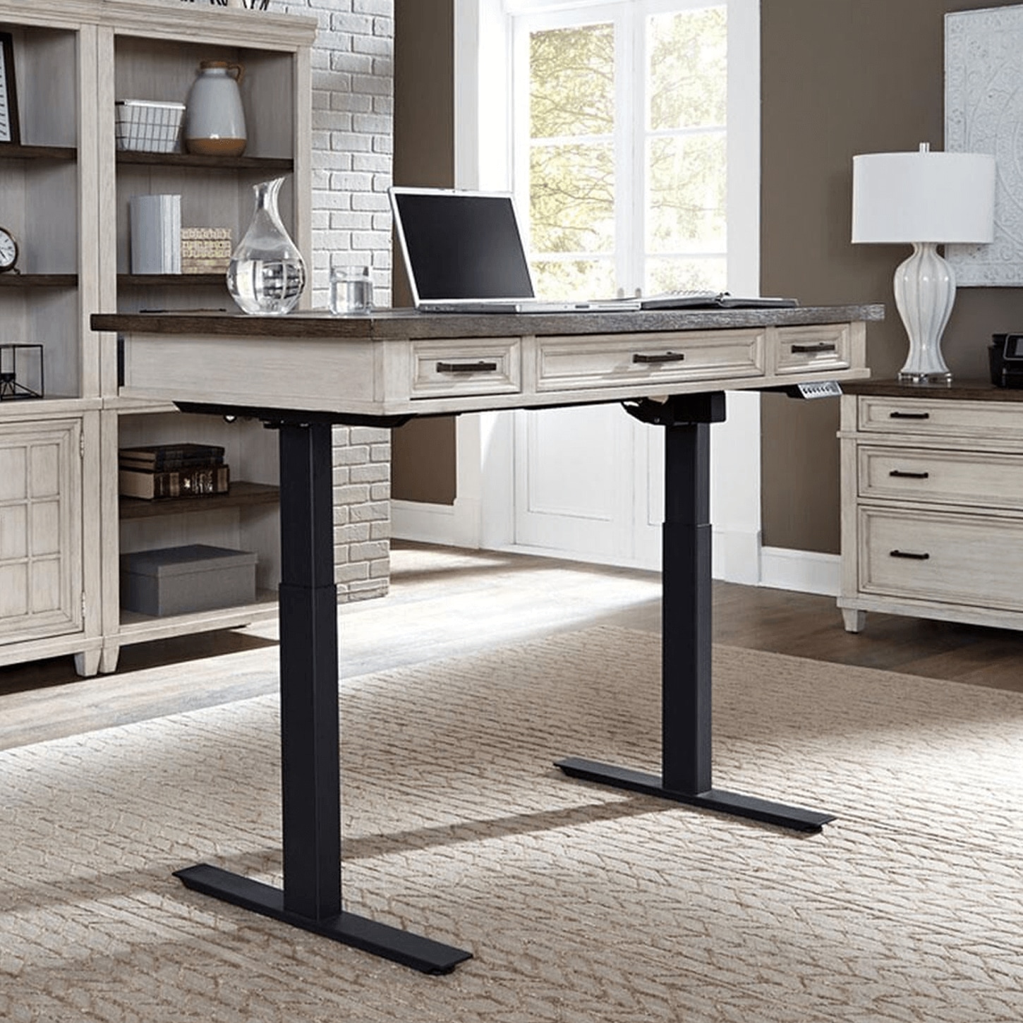 Riva Ridge Caraway 60" Lift Desk in Aged Ivory and Black
