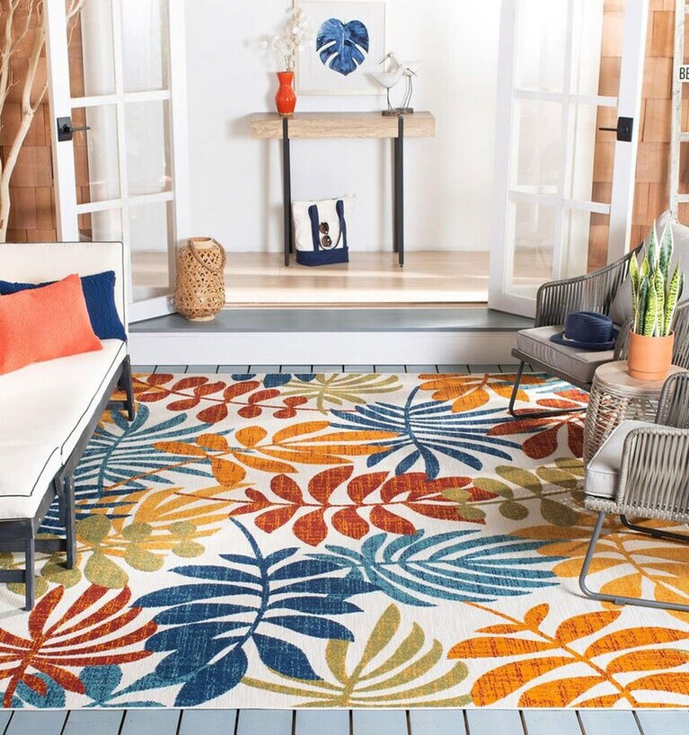 Safavieh Cabana CBN814A 9ft x 12ft Creme and Red Indoor/Outdoor Area Performance Rug